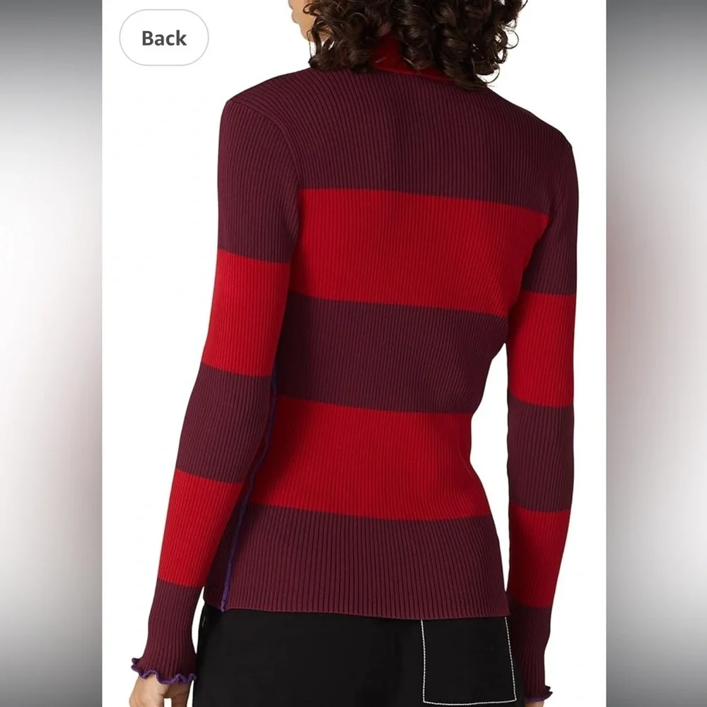 KOCHE Ruffle Trim Striped Sweater woman’s medium